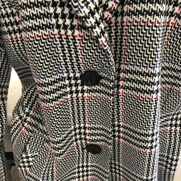 Sigrid Olsen New Fusion Plaid 2 Button Notch Collar Coat Blk White Red Sz 12 NWT - Picture 5 of 15